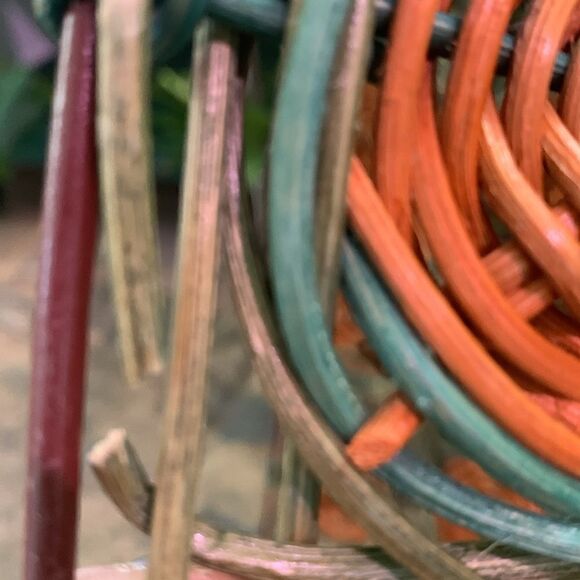Vintage Boho Woven Basket With Side Handles And Metal Frame - Picture 13 of 17